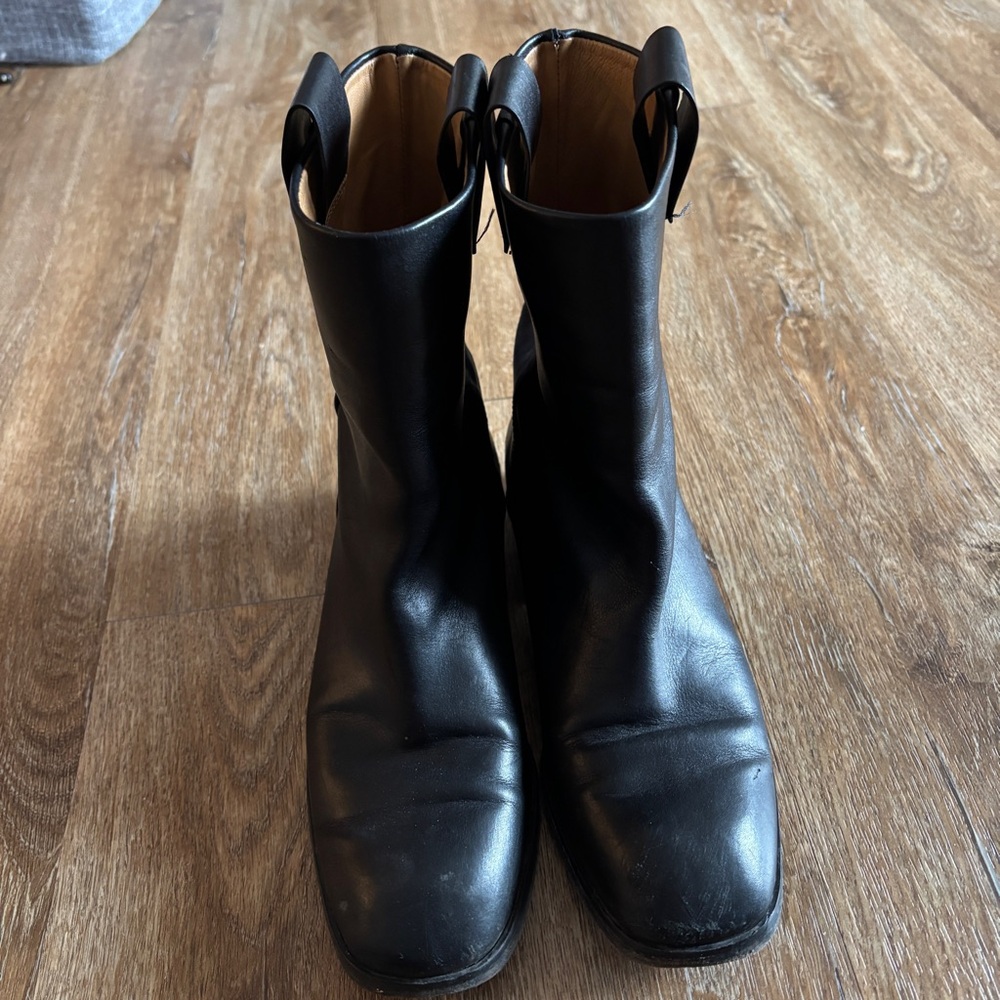 ZARA Black Leather Heeled Pull On Boots - Picture 2 of 7
